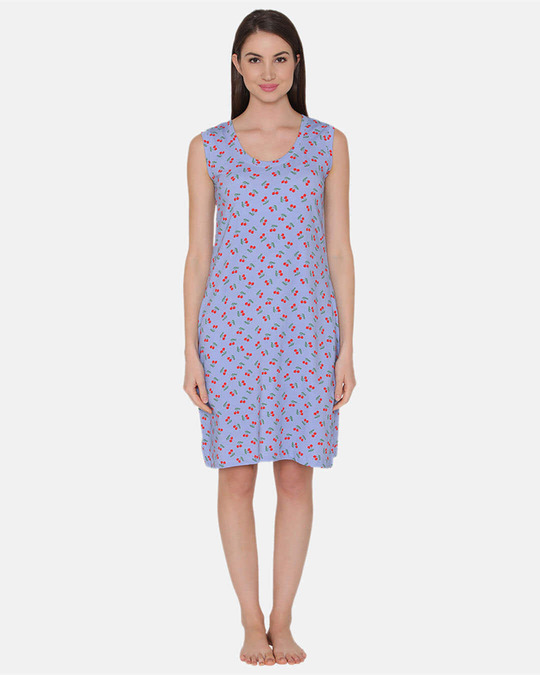 Shop Cotton Rich Cherry Print Short Night Dress In Blue-Full
