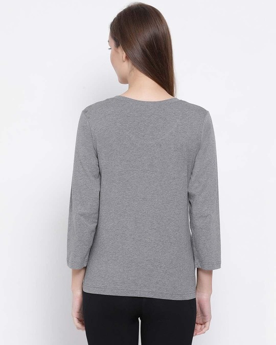 Shop Cotton Rich Text Print Full Sleeves Top In Grey-Back