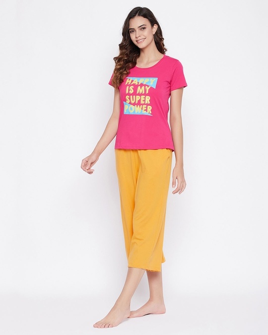 Shop Cotton Rich Text Print T Shirt And Basic Capri Set-Design