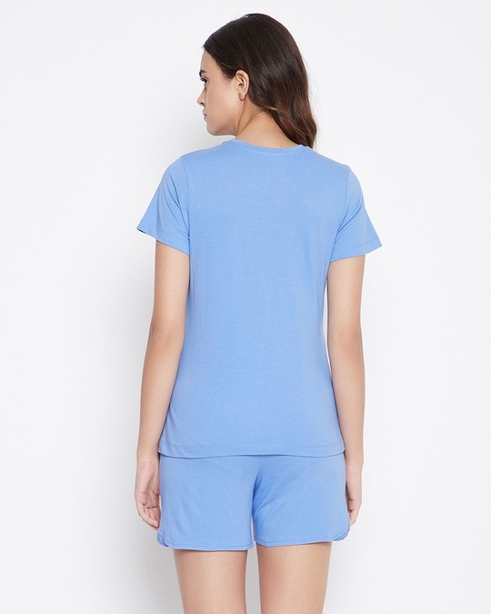 Shop Cupcake And Text Print Top And Shorts Set In Blue   Cotton Rich-Back