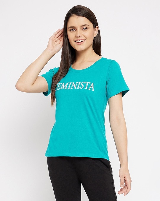 Shop Women's Mint Green Printed Round Neck T-shirt-Front