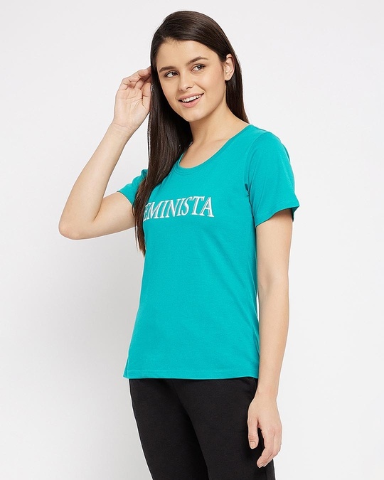 Shop Women's Mint Green Printed Round Neck T-shirt-Design