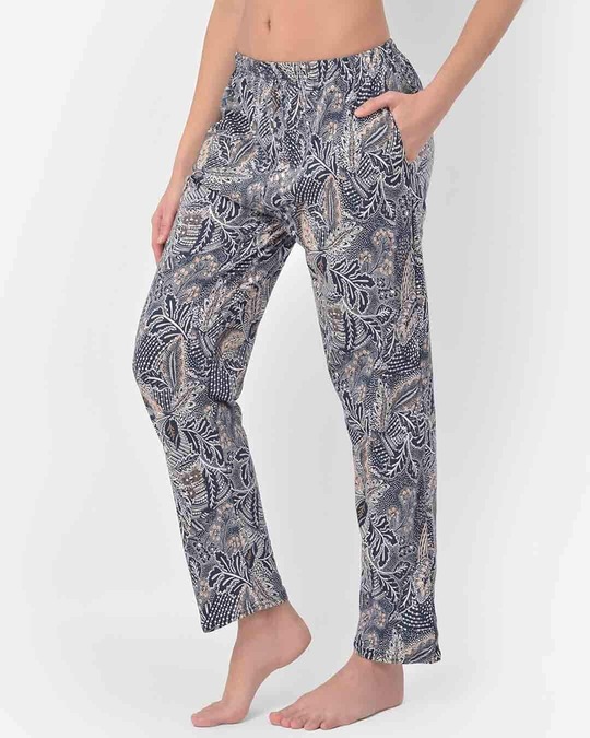Shop Floral Print Pyjama In Grey   Cotton-Design