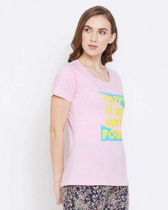 Shop Happy Is My Superpower Top In Pink  Cotton Rich-Full