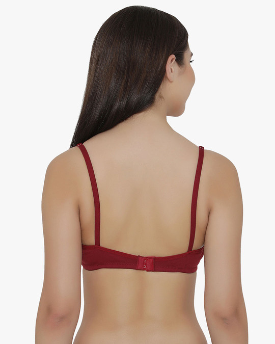 Shop Non Padded Non Wired Full Coverage Bra With Double Layered Cups In Maroon   Cotton Rich-Design