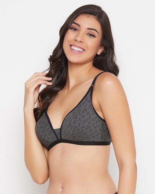Shop Non Padded Non Wired Full Coverage Printed Bra In Grey   Cotton-Back