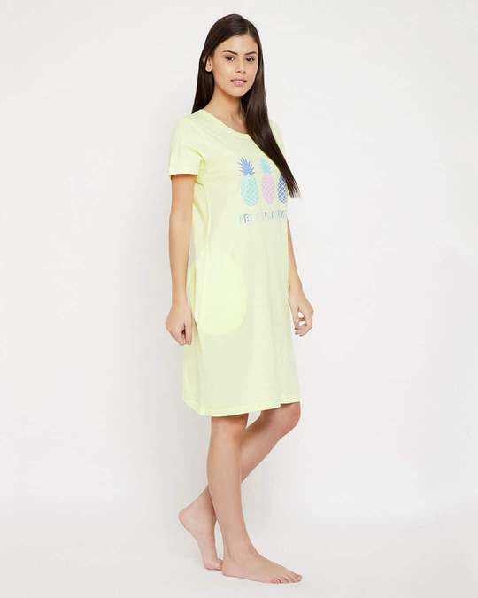 Shop Pineapple & Text Print Short Night Dress In Light Yellow   100% Cotton-Full