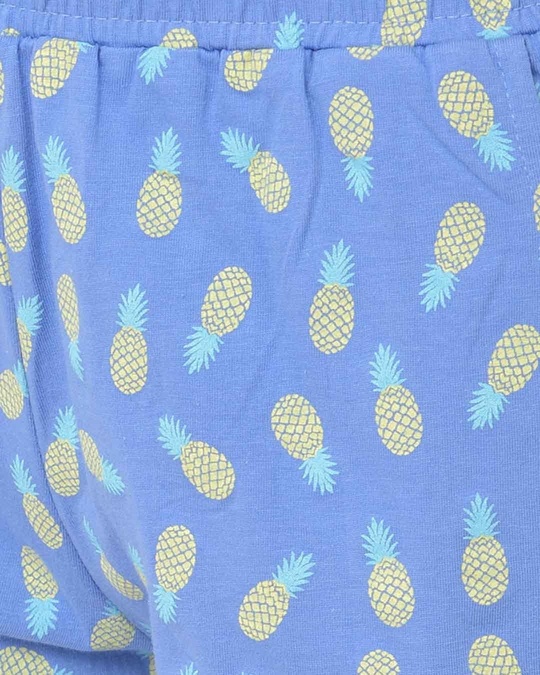 Shop Pineapple Print Button Me Up Top And Shorts Set In Powder Blue   Pure Cotton-Full