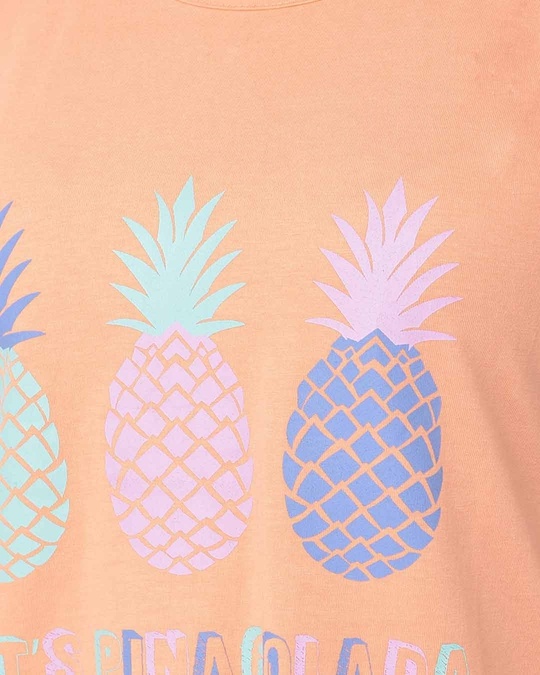 Shop Pineapple Print Top And Capri Set In Peach   Cotton Rich