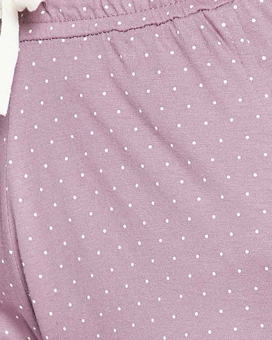 Shop Polka Print Button Me Up Top And Pyjama Set In Mauve   Pure Cotton