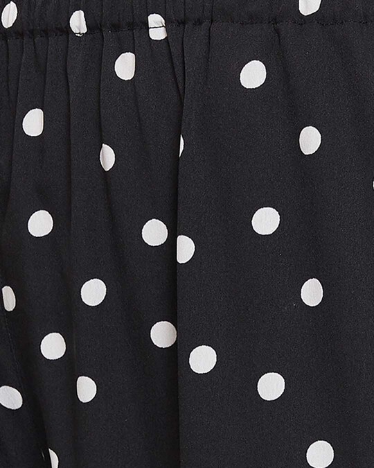Shop Polka Print Top & Pyjama Set In Black   Crepe