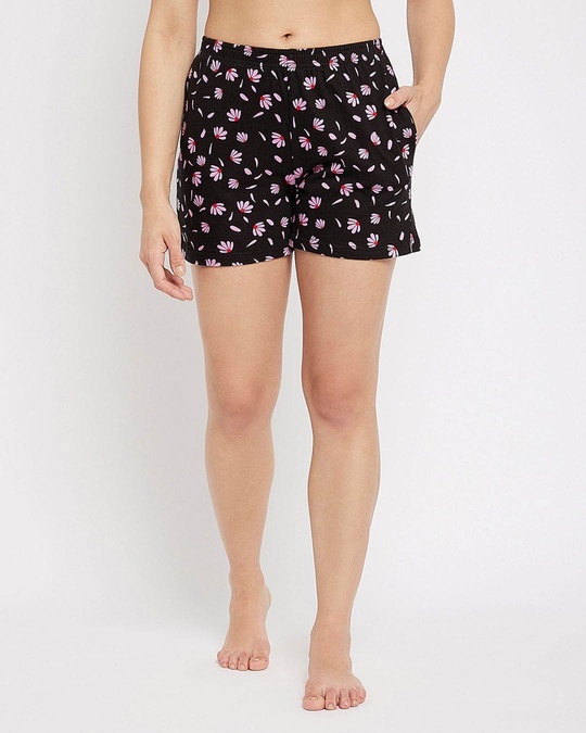 Shop Pretty Florals Boxer Shorts In Black   Pure Cotton-Front