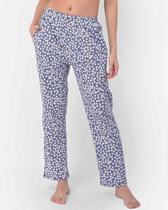 Shop Pretty Florals Pyjama In Powder Blue   Cotton-Front