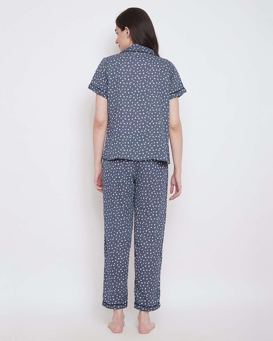 Shop Print Me Pretty Button Me Up Shirt And Pyjama In Slate Grey   Crepe-Back