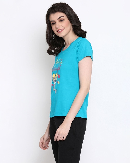 Shop Women's Blue Printed Round Neck T-shirt-Design
