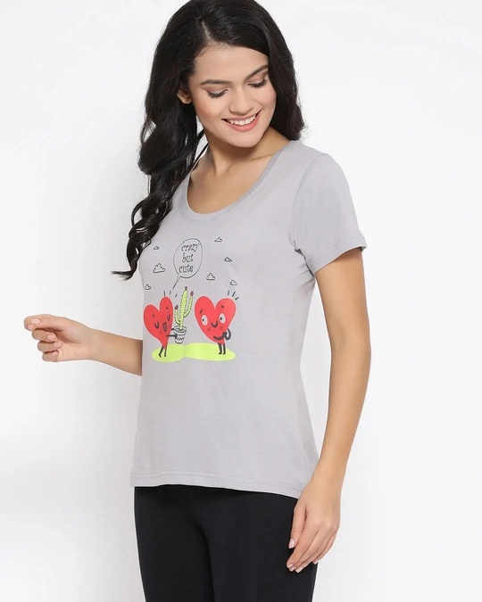 Shop Printed Top In Light Grey   Cotton Rich-Full