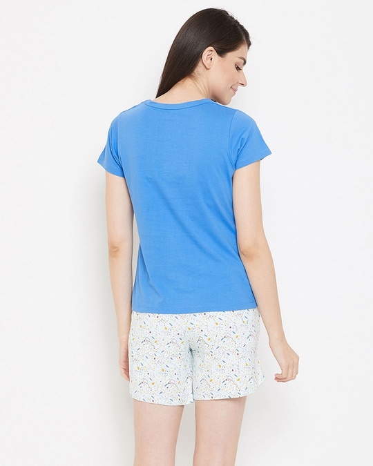 Shop Quirky Text Top And Shorts Set In Blue And White  Cotton Rich-Back