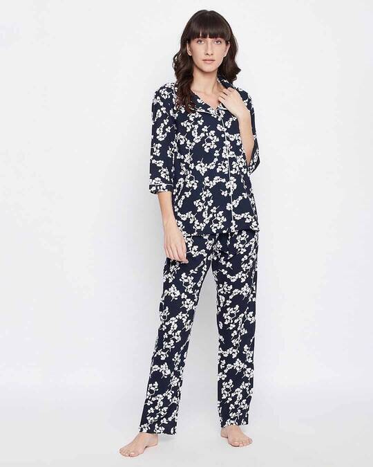 Shop Women's Black Printed Top & Pyjama Set (Pack of 2)-Front