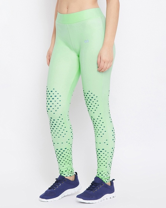 Shop Snug Fit Active Ankle Length Printed Tights In Mint Green-Back