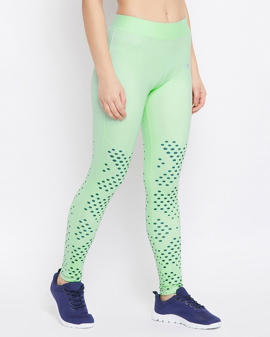 Shop Snug Fit Active Ankle Length Printed Tights In Mint Green-Design