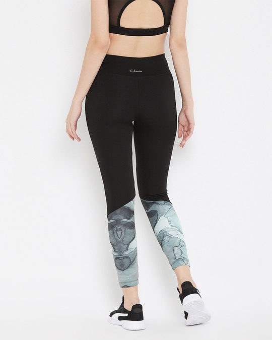 Shop Snug Fit Active Marble Print Ankle Length Tights In Black-Back
