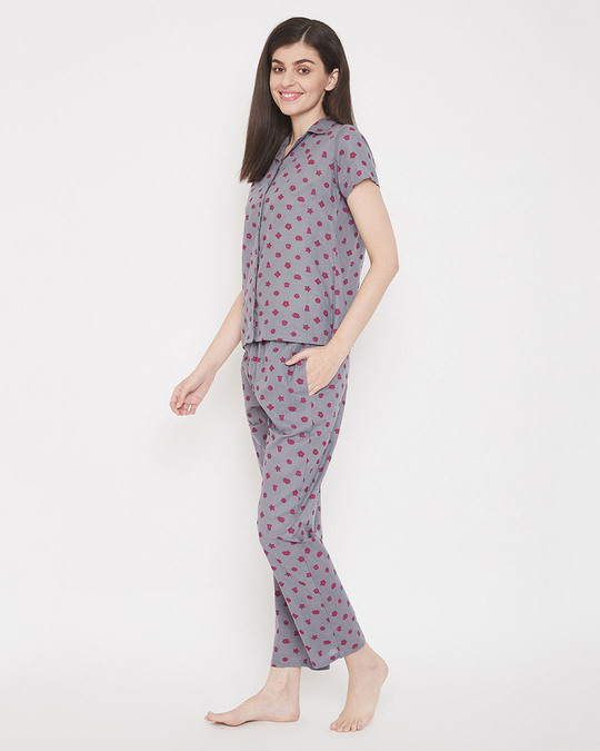 Shop Star Print Button Me Up Shirt & Pyjama Set-Design