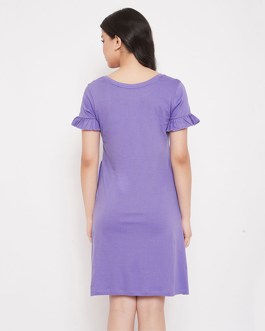 Shop Text & Heart Print Short Night Dress In Light Purple   100% Cotton-Design