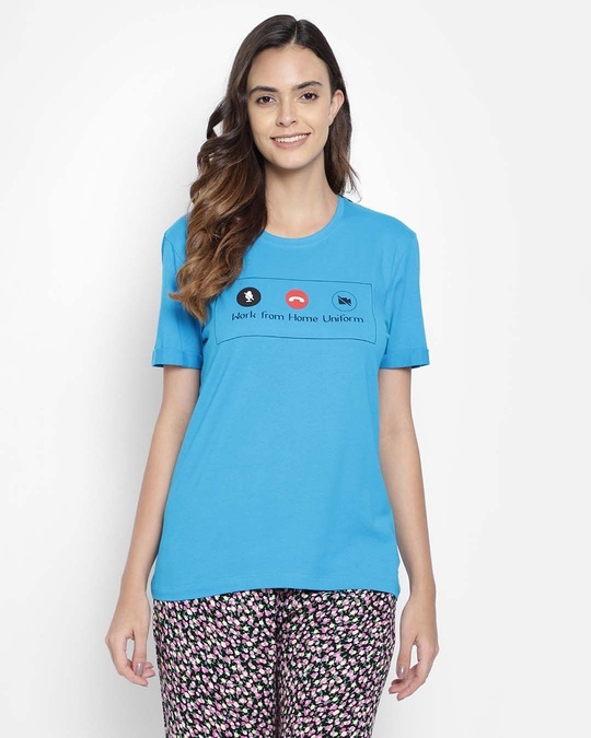 Shop Women's Blue Printed Round Neck T-shirt-Front