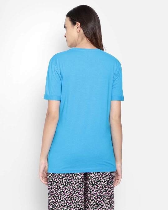 Shop Women's Blue Printed Round Neck T-shirt-Back