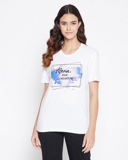 Shop Women's White Printed Round Neck T-shirt-Front