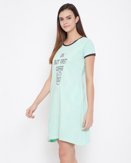 Shop Text Print Short Nightdress In Mint Green   Cotton-Design