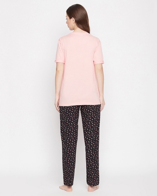 Shop Text Print Sleep T Shirt And Pretty Florals Pyjama Set-Back