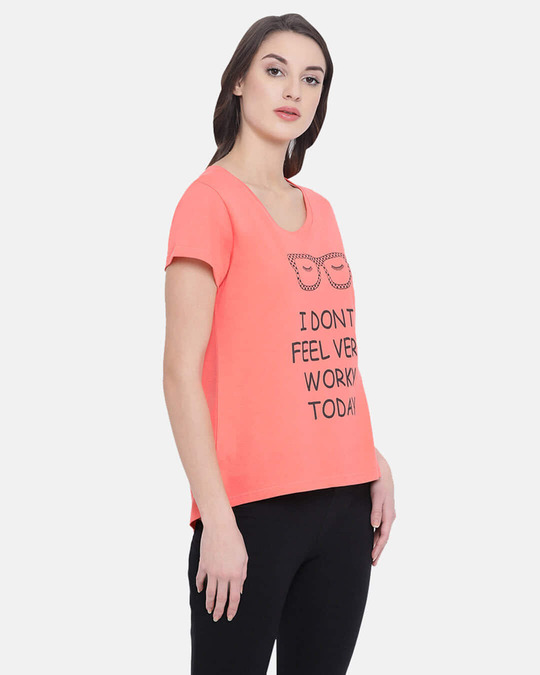 Shop Text Print Top In Peach 100% Cotton-Design