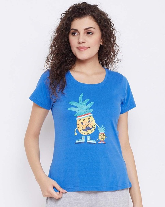 Shop Tooty Fruity Top In Dark Blue 100% Cotton-Front