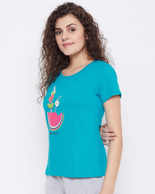 Shop Tooty Fruity Top In Teal Green 100% Cotton-Design
