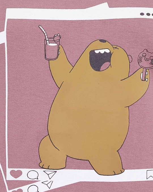 Shop We Bare Bears Top And Pyjama Set In Pink And White  Cotton-Full