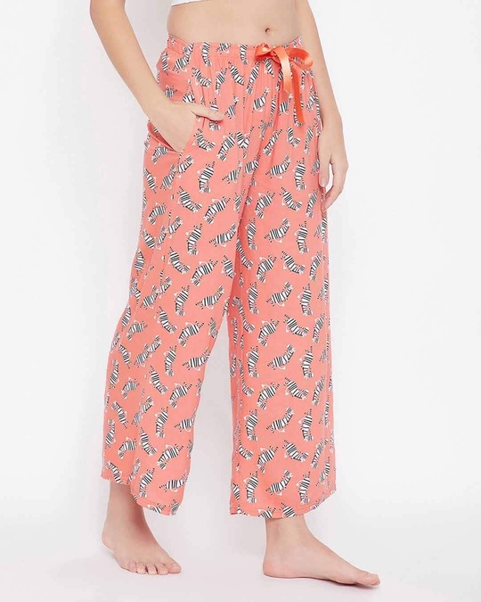 Shop Zebra Print Flared Pyjama In Peach   Rayon-Design
