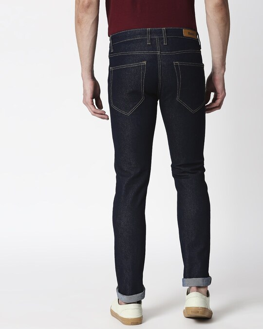 Cobalt Blue Denim Pants Mid Rise Stretchable Men's Jeans