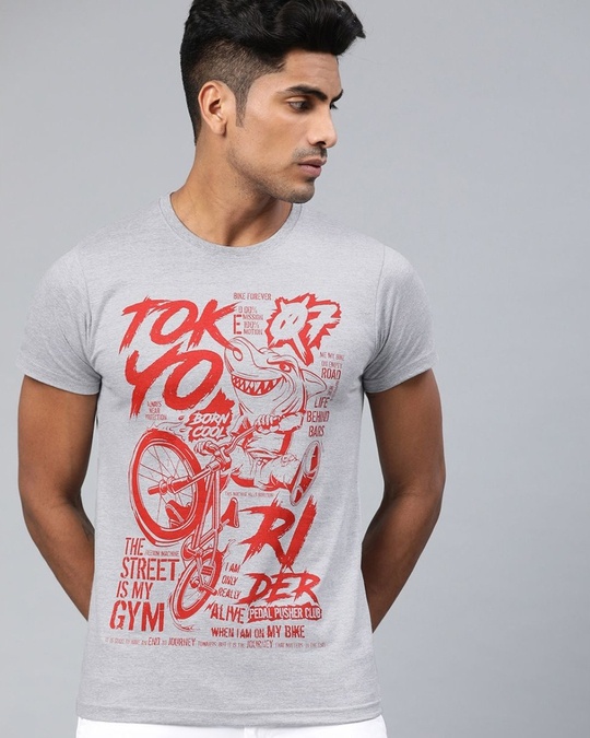 Shop Grey Graphic T Shirt-Front