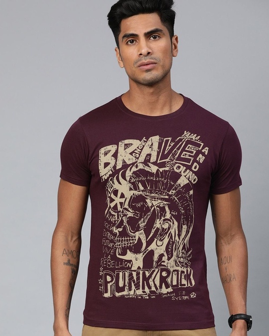 Shop Maroon Graphic T Shirt-Front