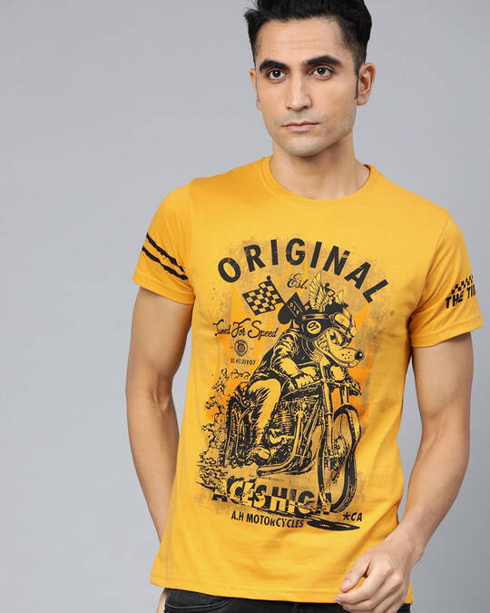 Shop Yellow Graphic T Shirt-Front