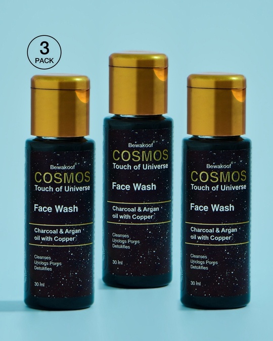Shop Face Wash By Bewakoof With Activated Charcoal, Argan Oil & Copper 30ml (Pack Of 3)-Front