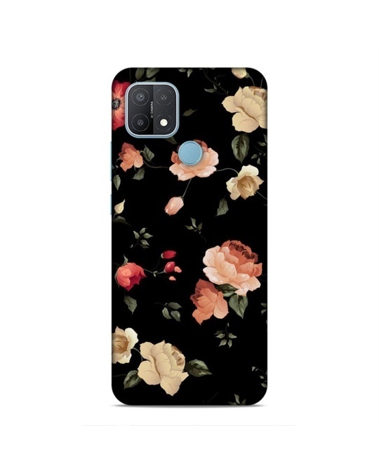 Shop Black Premium Floral Design 3d Printed Hard Back Case For (Oppo A15)-Front