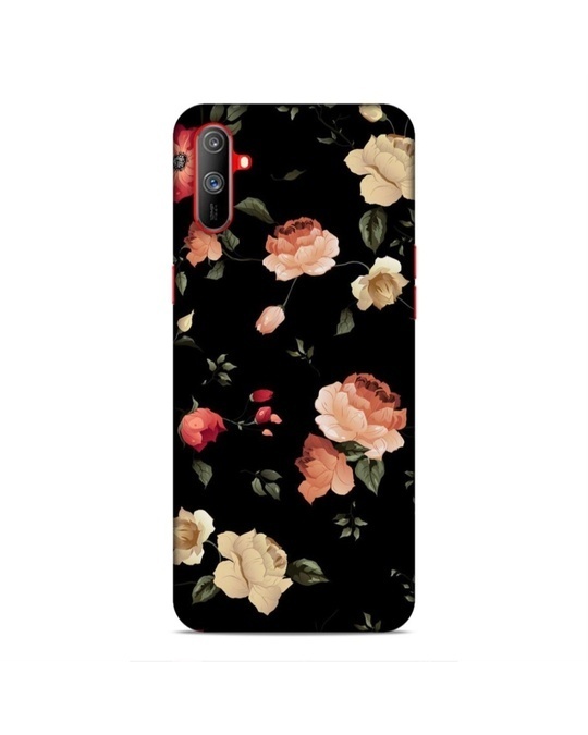 Shop Black Premium Floral Design 3d Printed Hard Back Case For (Realme C3)-Front
