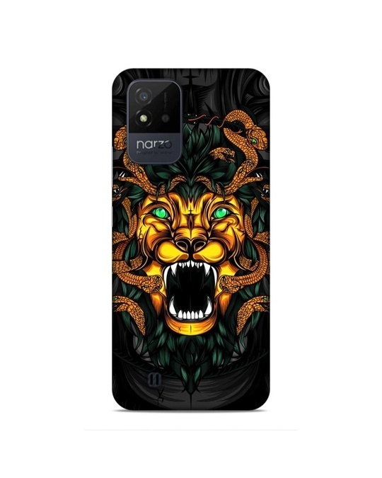 Shop Black Premium Lions Roating Snakes 3d Printed Hard Back Case For (Realme Narzo50i)-Front