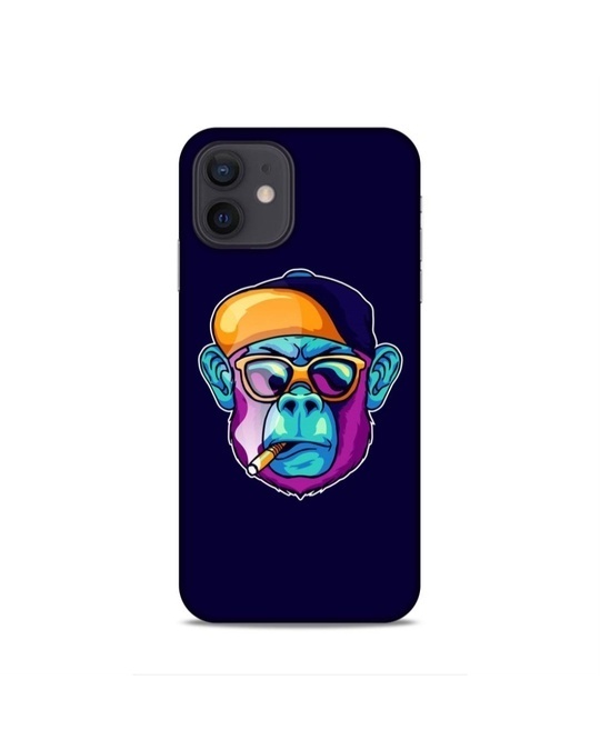 Shop Blue Premium Chimpanzi With Goggle Printed Mobile Cover For (Apple Iphone 12)-Front
