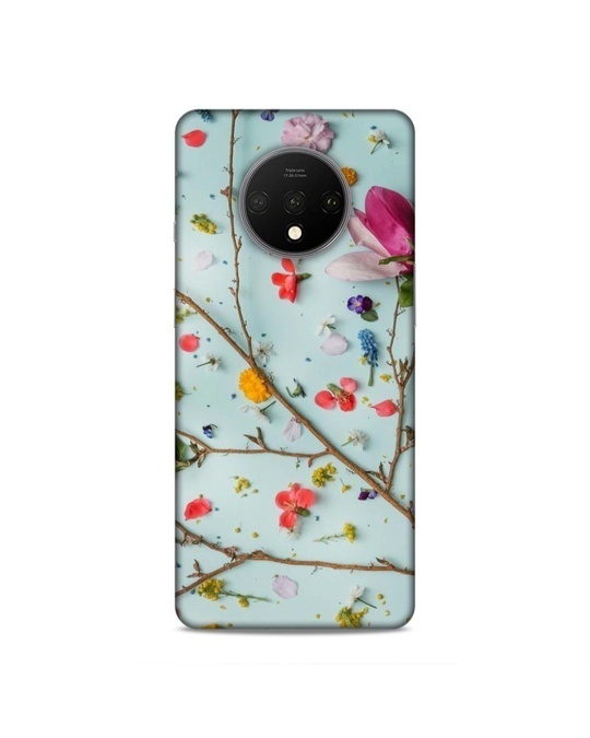 Shop Blue Premium Flowers With Strainds Printed Hard Back Case Mobile Cover For (Oneplus 7t)-Front