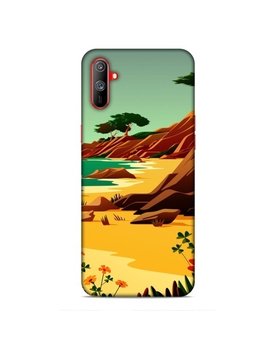 Shop Multicolor Premium Nature Beach Painting 3d Printed Hard Back Case For (Realme C3)-Front