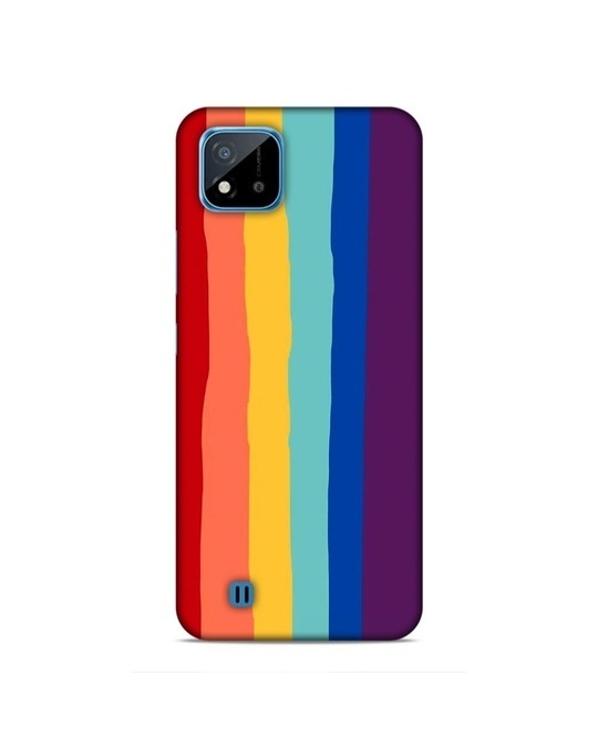 Shop Multicolor Premium Rainbow Stripes 3d Printed Hard Back Case For (Realme C20)-Front