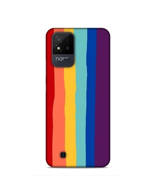 Shop Multicolor Premium Rainbow Stripes 3d Printed Hard Back Case For (Realme Narzo50i)-Front